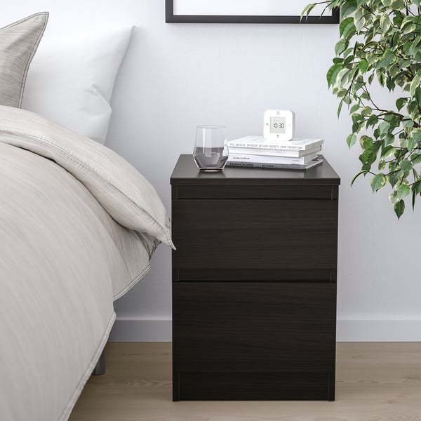 KULLEN - Chest of 2 drawers, black-brown, 35x49 cm