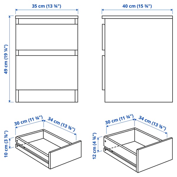 KULLEN - Chest of 2 drawers, black-brown, 35x49 cm