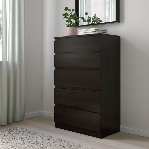 KULLEN chest of 5 drawers, black-brown, 70x40x112 cm