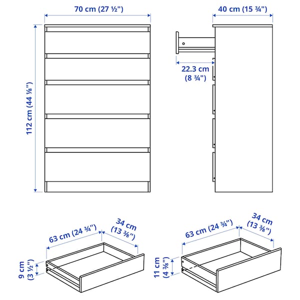 Ikea KULLEN - Chest of 5 drawers, black-brown, 70x112 cm