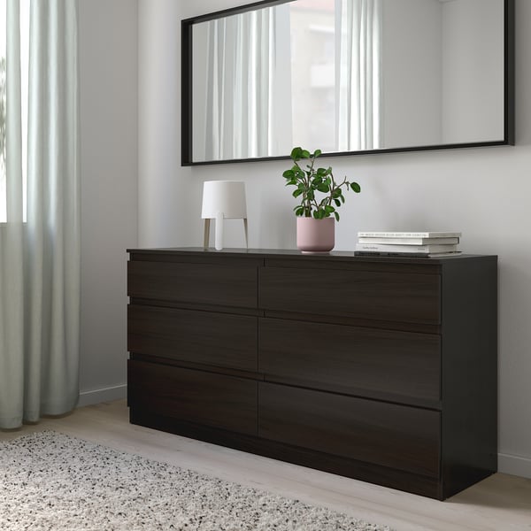 KULLEN - Chest of 6 drawers, black-brown, 140x72 cm