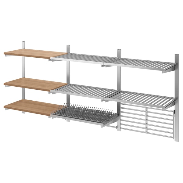 KUNGSFORS susp rail/shlf/dish dra/rail/wll gr, stainless steel/ash, 184x80x32 cm