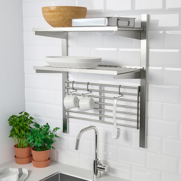 KUNGSFORS suspension rail with shelf/wll grid, stainless steel, 64x80x32 cm