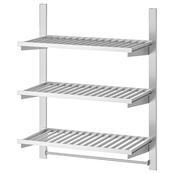 KUNGSFORS suspension rail w shelves and rail, stainless steel, 68x80x31 cm