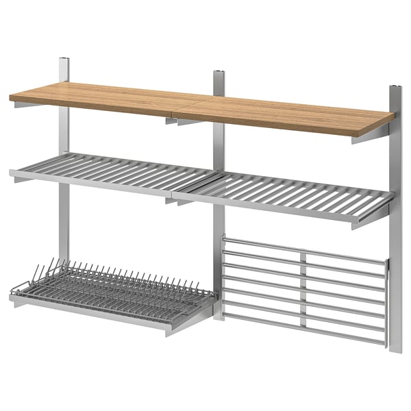 KUNGSFORS susp rail/shlf/dish dra/wll gr, stainless steel/ash, 124x80x32 cm