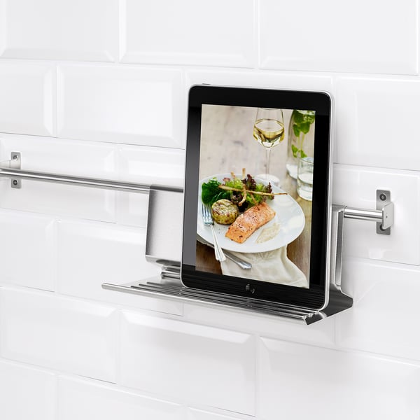 KUNGSFORS - Tablet stand, stainless steel, 26x12 cm