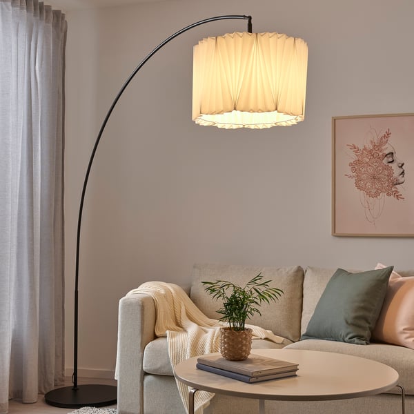 KUNGSHULT / SKAFTET floor lamp, arched, white/black, 170x176 cm