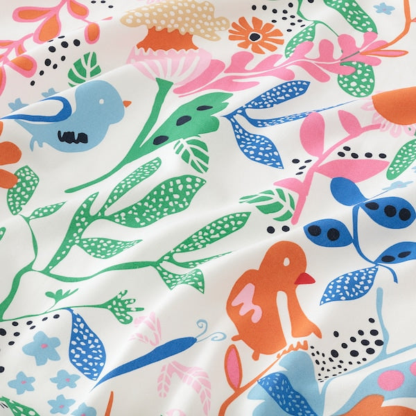 KUNGSLJUSMAL - Pre-cut fabric, multicolour/bird floral pattern, 150x300 cm