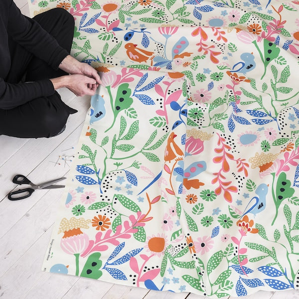 KUNGSLJUSMAL - Pre-cut fabric, multicolour/bird floral pattern, 150x300 cm
