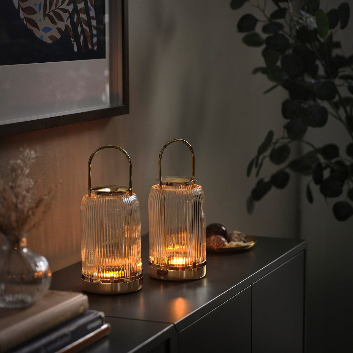 KUNGSTÄRNA lantern for tealight, clear glass/gold-colour, 25 cm