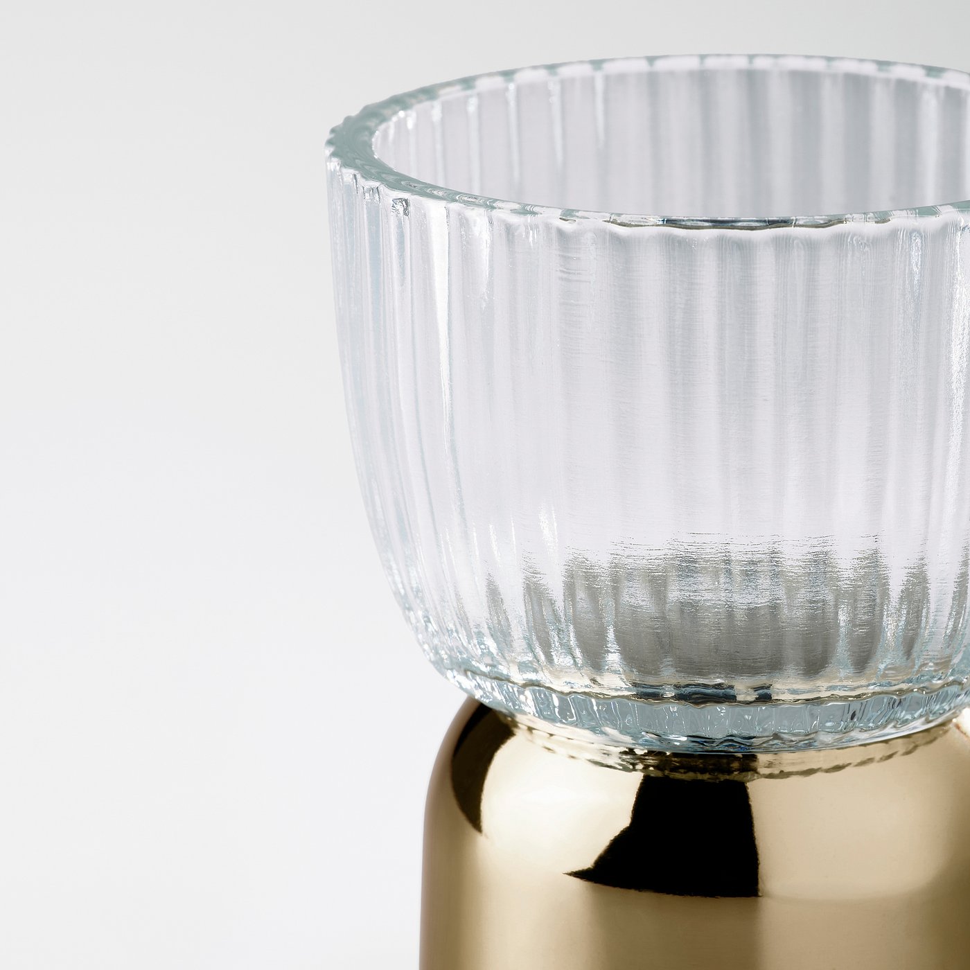 KUNGSTÄRNA tealight holder, clear glass/gold-colour, 8 cm