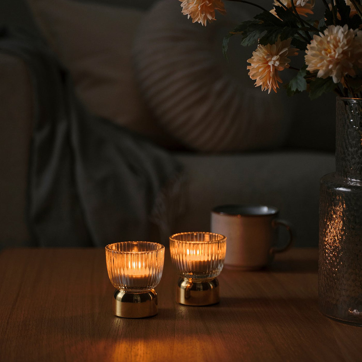 KUNGSTÄRNA tealight holder, clear glass/gold-colour, 8 cm