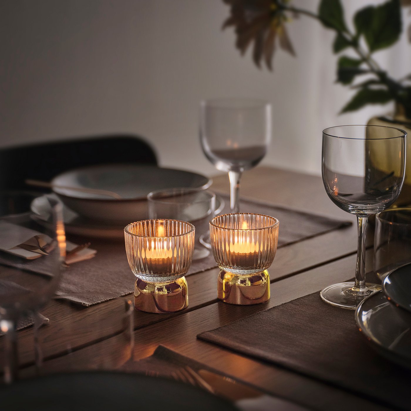KUNGSTÄRNA tealight holder, clear glass/gold-colour, 8 cm