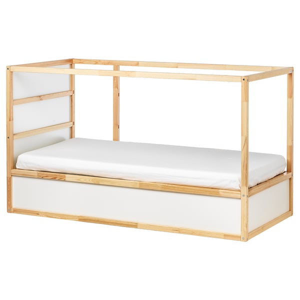 KURA reversible bed, white/pine, 90x200 cm