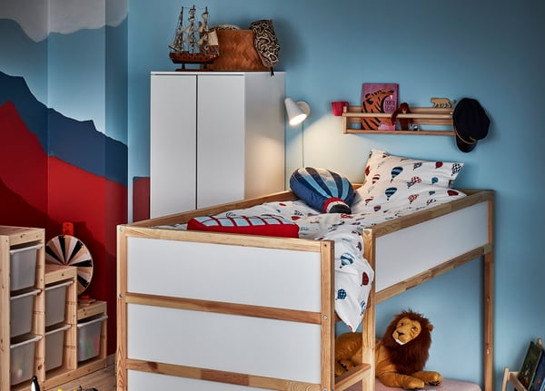 KURA - KURA Reversible bed, white/pine, 90x200 cm