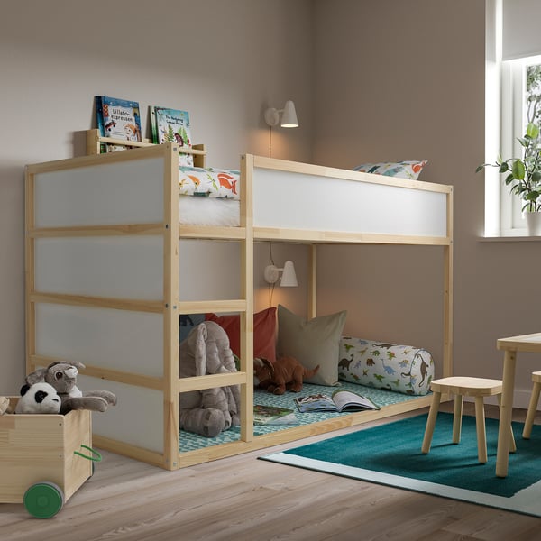 KURA reversible bed, white/pine, 90x200 cm