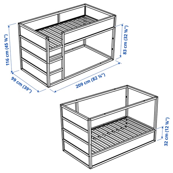 KURA - KURA Reversible bed, white/pine, 90x200 cm