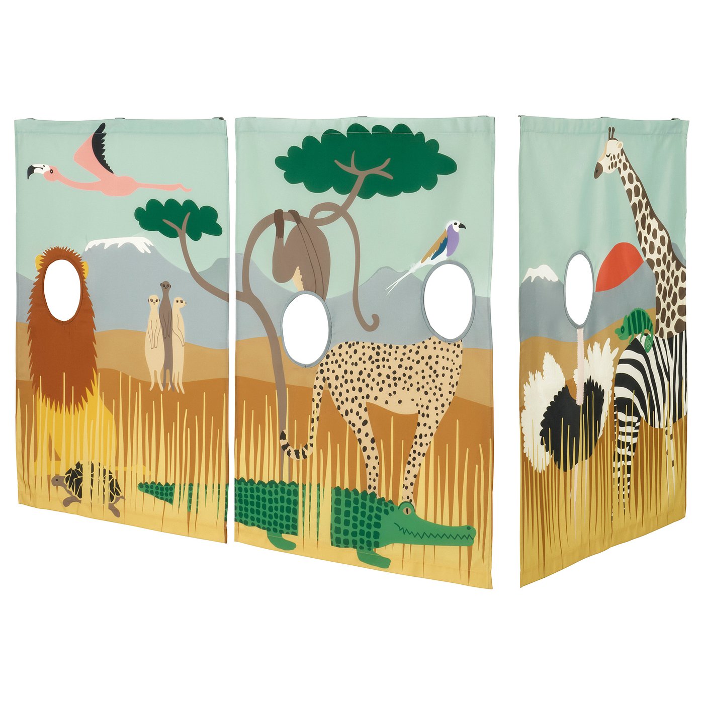 KURA bed curtain, multicolour/animals on the savannah, 167x96 cm