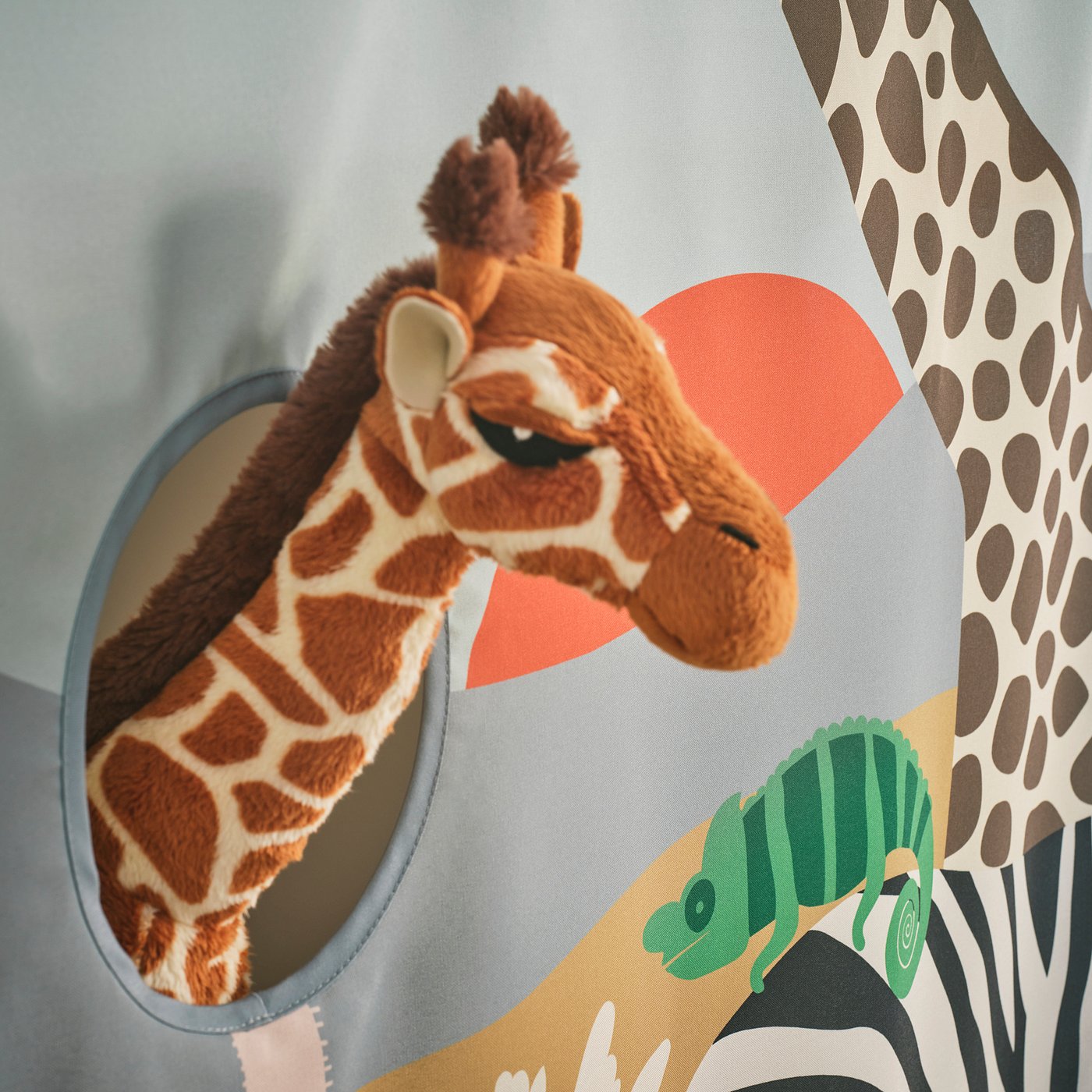 KURA bed curtain, multicolour/animals on the savannah