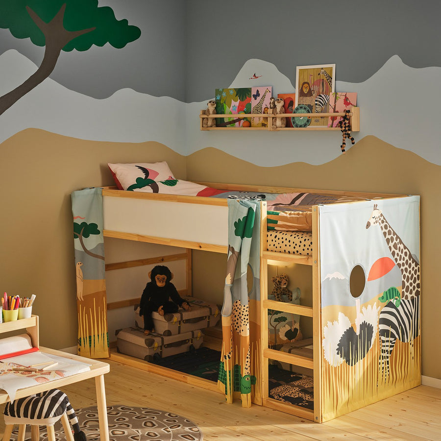 KURA bed curtain, multicolour/animals on the savannah, 167x96 cm