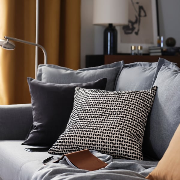 KUSTFLY cushion cover, beige/black, 50x50 cm