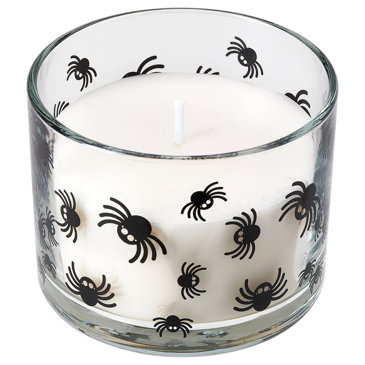 KUSTFYR scented candle in glass, Jelly candy spider pattern/clear glass, 20 hr