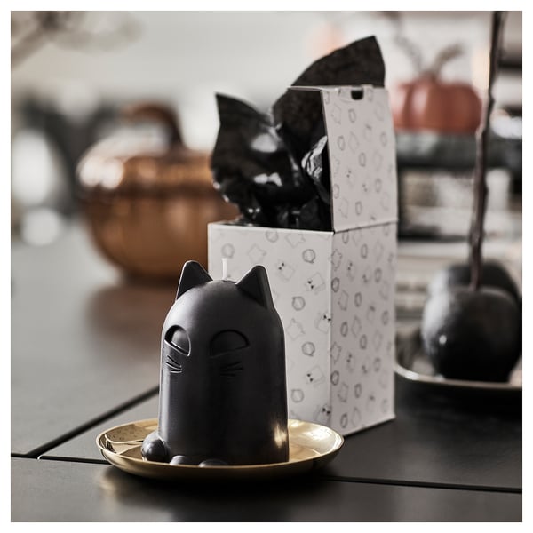 KUSTFYR unscented candle, cat black, 12 cm