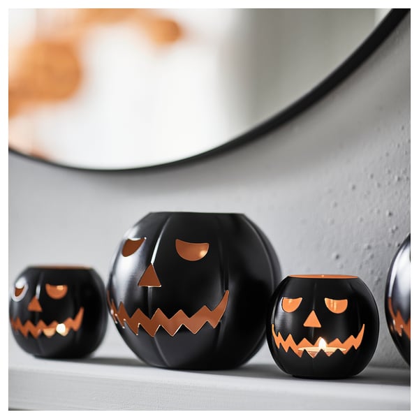 KUSTFYR candlestick, black pumpkin, 13 cm