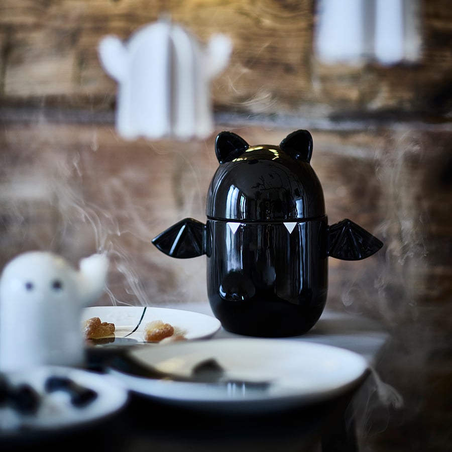 KUSTFYR bowl with lid, bat black, 19 cm