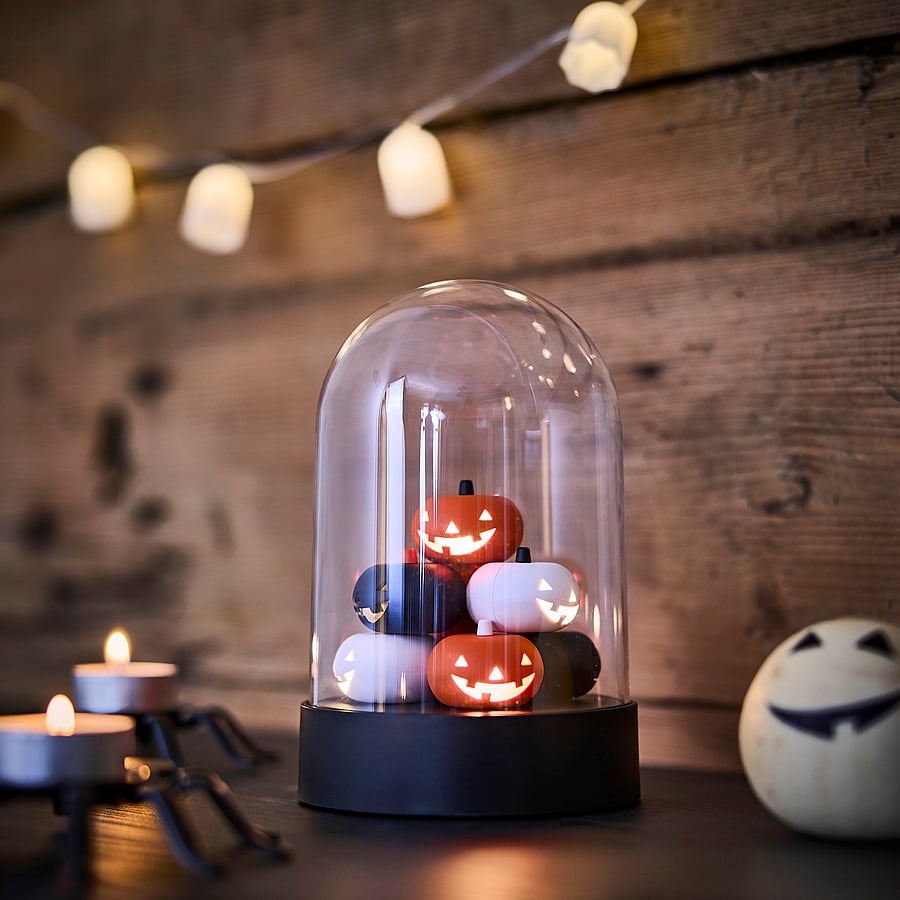 KUSTFYR LED table decoration, pumpkin/battery-operated multicolour