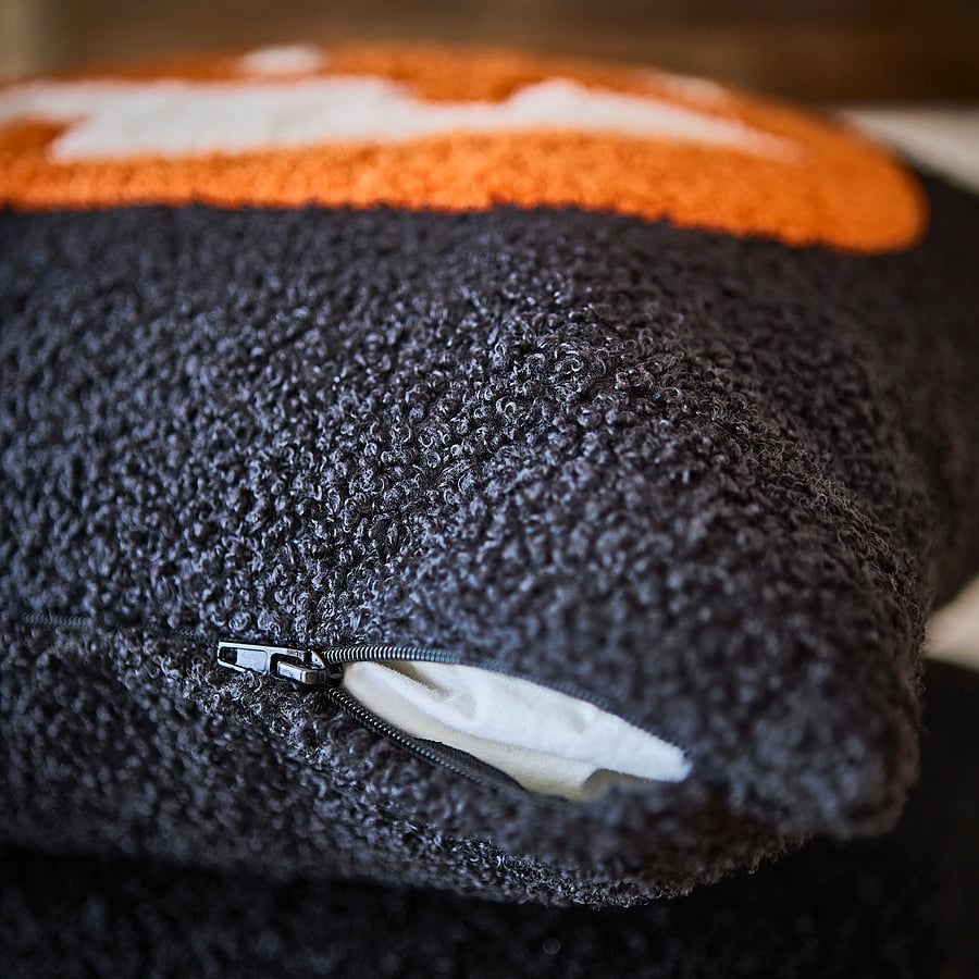 KUSTFYR cushion cover, pumpkin pattern black/orange, 50x50 cm