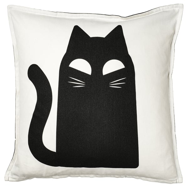 KUSTFYR pillow cover, white/black cat pattern, 50x50 cm