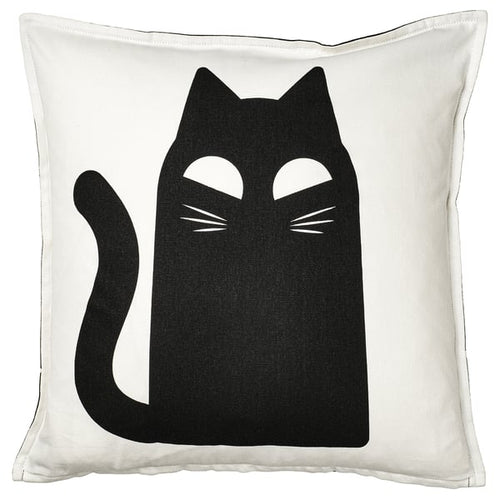 KUSTFYR cushion cover, cat pattern white/black, 50x50 cm