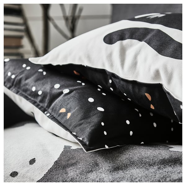 KUSTFYR pillow cover, white/black cat pattern, 50x50 cm