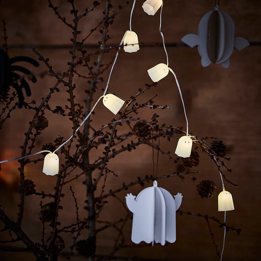 KUSTFYR LED lighting chain with 12 lights, battery-operated indoor/ghost white