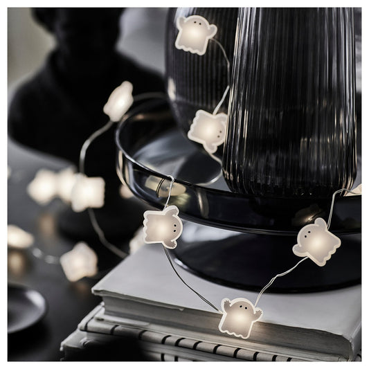 KUSTFYR LED lighting chain with 32 lights, ghost/battery-operated white