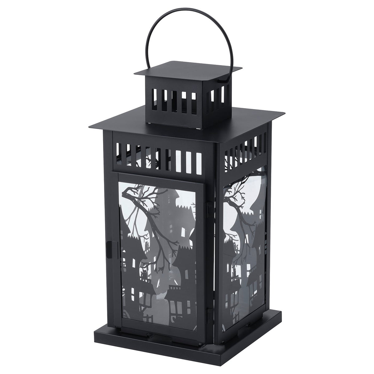 KUSTFYR lantern for pillar candle, in/out, black, 44 cm