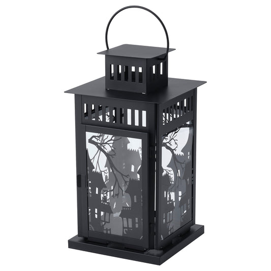 KUSTFYR lantern for pillar candle, in/out, black, 44 cm