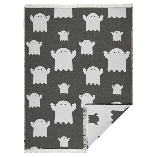 KUSTFYR throw, ghost pattern white/black, 130x170 cm