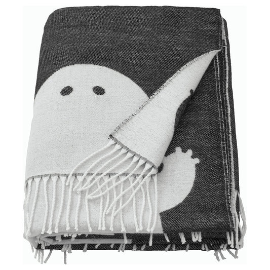 KUSTFYR throw, ghost pattern black/white, 130x170 cm