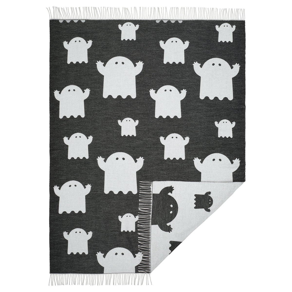 KUSTFYR throw, ghost pattern black/white, 130x170 cm