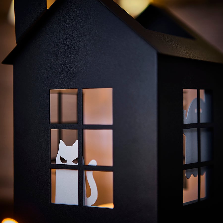 KUSTFYR tealight holder, black, 17 cm