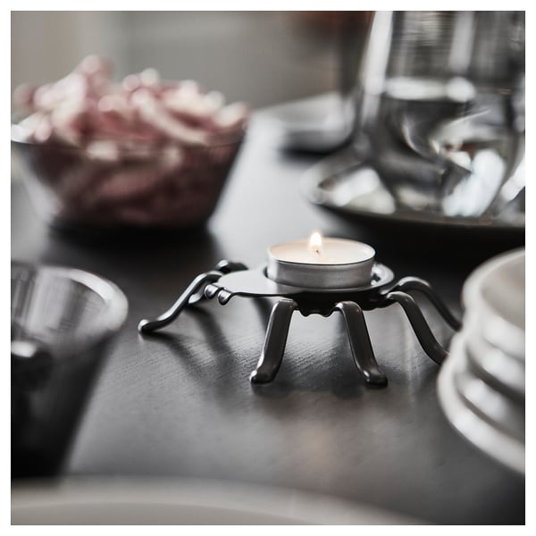 KUSTFYR candle holder, black spider, 2 cm