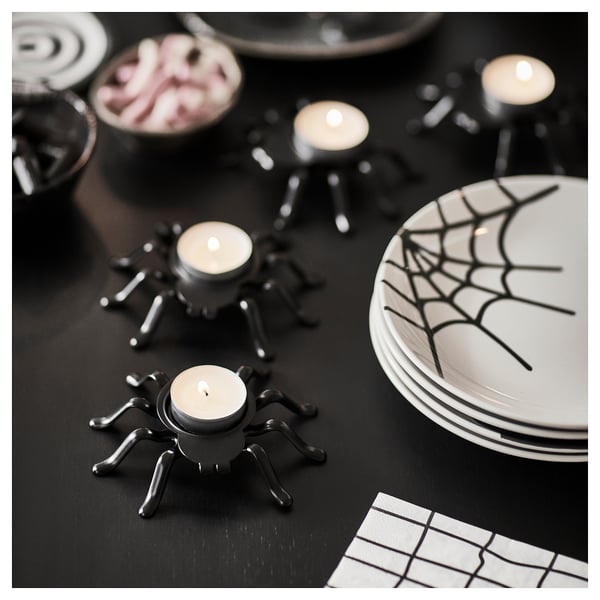 KUSTFYR candle holder, black spider, 2 cm