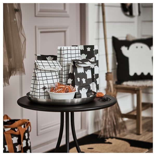 KUSTFYR paper bag, mixed patterns white/black, 24x12 cm, 12 pack