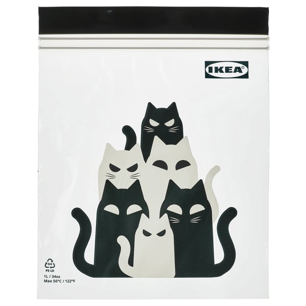 KUSTFYR resealable bag, gray cat motif, 1 l