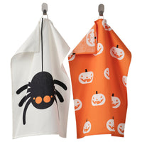 KUSTFYR tea towel, mixed patterns orange/white, 45x60 cm, 2 pack