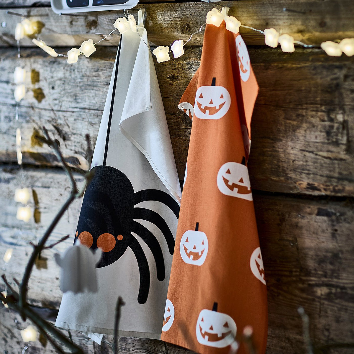 KUSTFYR tea towel, mixed patterns orange/white, 45x60 cm, 2 pack