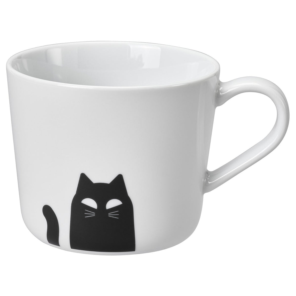 KUSTFYR mug, cat pattern white/black, 36 cl
