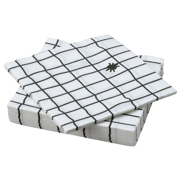 KUSTFYR paper napkin, white/black, 33x33 cm